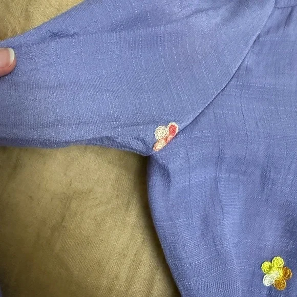 Lavender gauzy embroidered Floral Button-Up Blouse with underneath tank - Picture 5 of 11